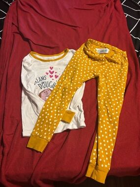 Carter's White Long-Sleeve Top with Mustard Yellow Polka Dot Pajama Pants